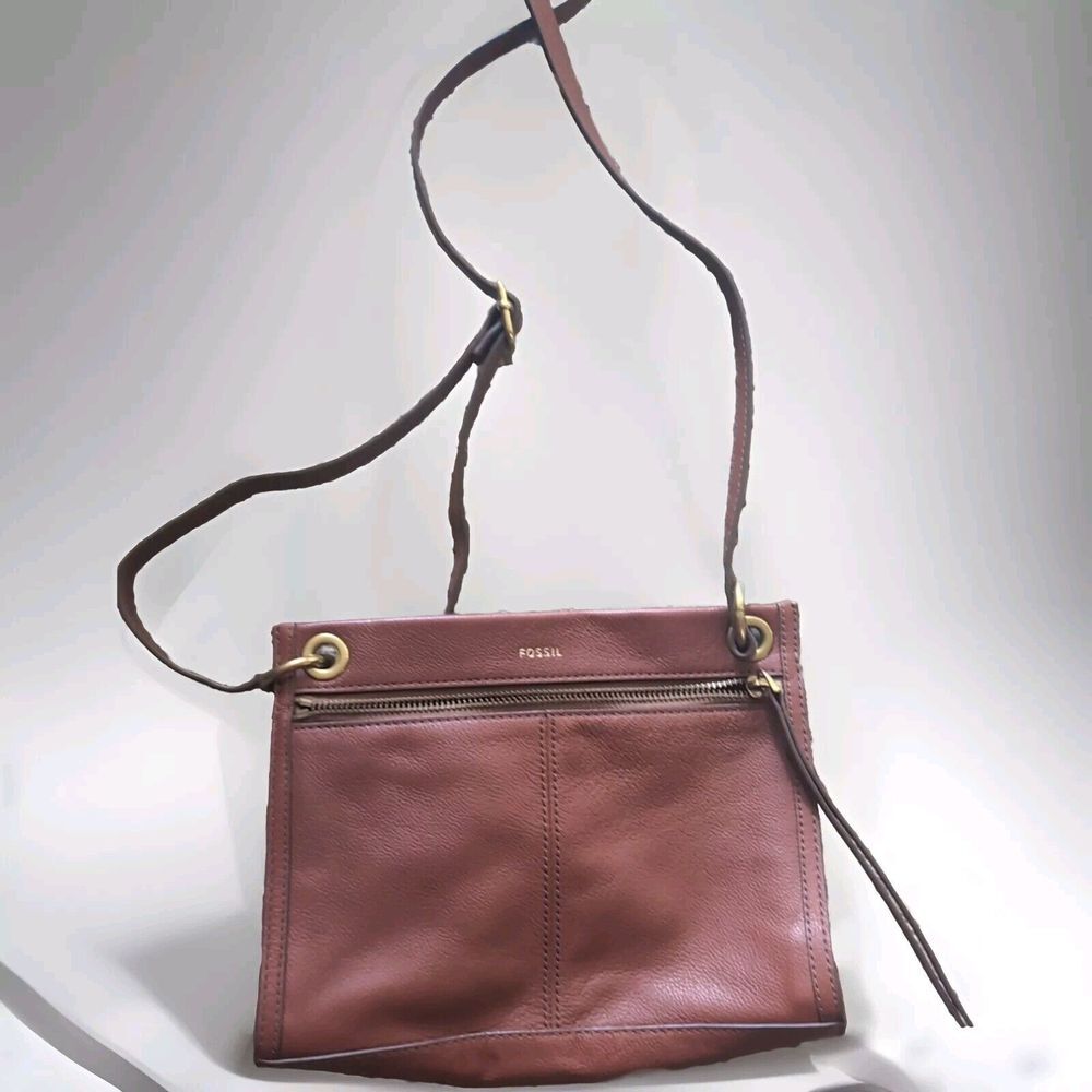 Fossil‎ 135111 Womens Brown Leather Crossbody Bag 9.5x7.5x2.5 in